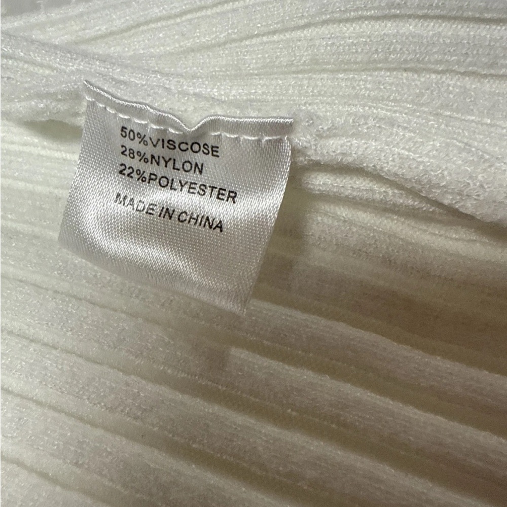 Zesica Cream Ivory Ribbed Knit Top S Square Neck Short Sleeve Stretchy Basic Tee - Picture 5 of 8